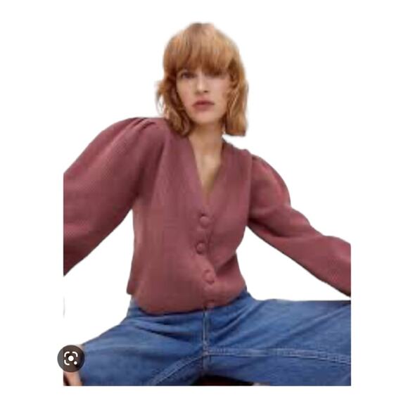 Zara mauve cropped rib knit cardigan size Small - Picture 2 of 10